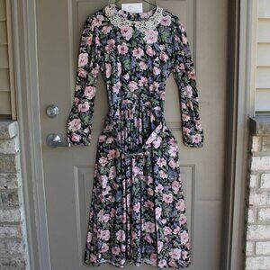 Vintage Stuart Alan Dress Women's Size 10 Floral Long Sleeve